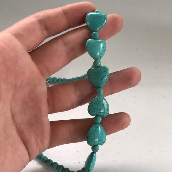 Faux Turquoise Heart and Round Bead Necklace - Picture 7 of 7